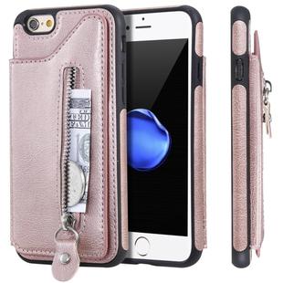 For iPhone 6 Solid Color Double Buckle Zipper Shockproof Protective Case(Rose Gold)