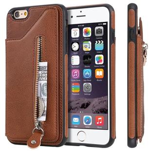 For iPhone 6 Plus Solid Color Double Buckle Zipper Shockproof Protective Case(Brown)