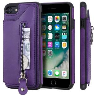 For iPhone SE 2022 / SE 2020 / 8 / 7 Solid Color Double Buckle Zipper Shockproof Protective Case(Purple)