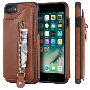 For iPhone SE 2022 / SE 2020 / 8 / 7 Solid Color Double Buckle Zipper Shockproof Protective Case(Brown)