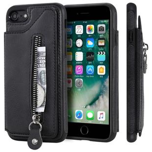 For iPhone SE 2022 / SE 2020 / 8 / 7 Solid Color Double Buckle Zipper Shockproof Protective Case(Black)