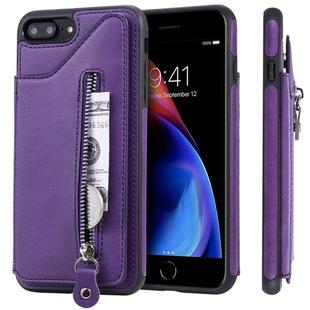 For iPhone 8 Plus / 7 Plus Solid Color Double Buckle Zipper Shockproof Protective Case(Purple)