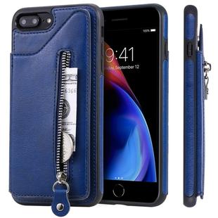 For iPhone 8 Plus / 7 Plus Solid Color Double Buckle Zipper Shockproof Protective Case(Blue)