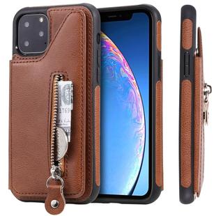 For iPhone 11 Pro Solid Color Double Buckle Zipper Shockproof Protective Case(Brown)