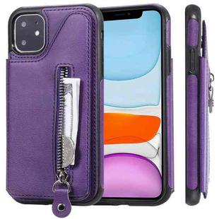 For iPhone 11 Solid Color Double Buckle Zipper Shockproof Protective Case(Purple)