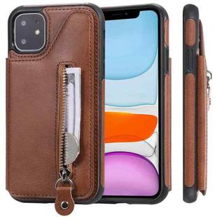 For iPhone 11 Solid Color Double Buckle Zipper Shockproof Protective Case(Brown)