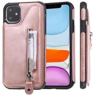 For iPhone 11 Solid Color Double Buckle Zipper Shockproof Protective Case(Rose Gold)