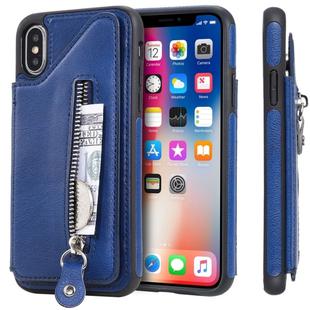 For iPhone X Solid Color Double Buckle Zipper Shockproof Protective Case(Blue)