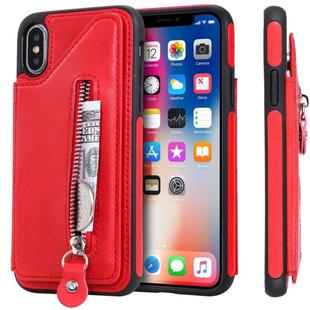 For iPhone X Solid Color Double Buckle Zipper Shockproof Protective Case(Red)
