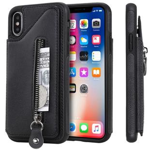 For iPhone X Solid Color Double Buckle Zipper Shockproof Protective Case(Black)