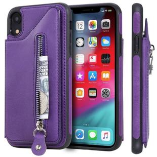 For iPhone XR Solid Color Double Buckle Zipper Shockproof Protective Case(Purple)