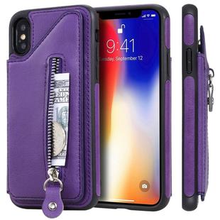 For iPhone XS Solid Color Double Buckle Zipper Shockproof Protective Case(Purple)