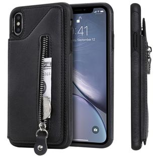 For iPhone XS Max Solid Color Double Buckle Zipper Shockproof Protective Case(Black)