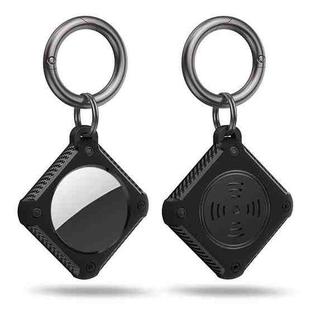 Armor Square Carbon Fiber Case with Keychain Ring for AirTag(Black)