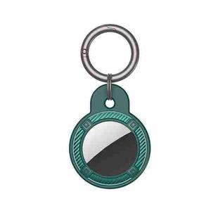 Round Shape Carbon Fiber Anti-fall Case with Keychain Ring for AirTag(Green)