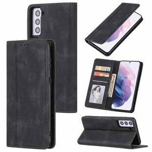 For Samsung Galaxy S21+ 5G Skin Feel Pressure Line Magnetic Horizontal Flip Leather Case with Holder & Card Slot & Wallet & Photo Frame(Black)