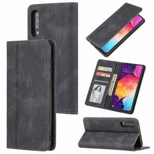 For Samsung Galaxy A50 / A30s / A50s Skin Feel Pressure Line Magnetic Horizontal Flip Leather Case with Holder & Card Slot & Wallet & Photo Frame(Black)