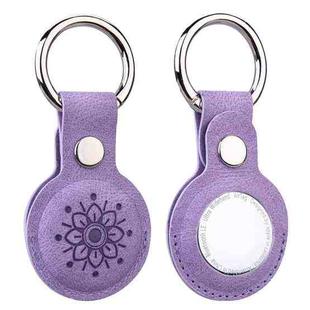 Floral Embossing Leather Protective Case with Key Ring for AirTag(Purple)