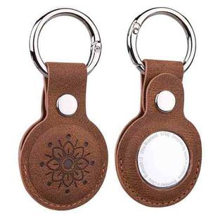 Floral Embossing Leather Protective Case with Key Ring for AirTag(Brown)
