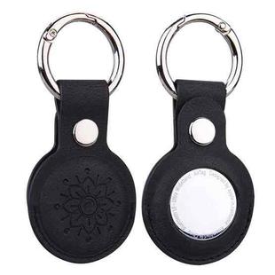 Floral Embossing Leather Protective Case with Key Ring for AirTag(Black)