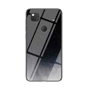 For Google Pixel 4a Starry Sky Painted Tempered Glass TPU Shockproof Protective Case(Star Crescent Moon)