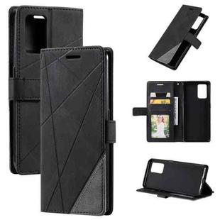 For OPPO A74 4G / F19 Skin Feel Splicing Horizontal Flip Leather Case with Holder & Card Slots & Wallet & Photo Frame(Black)