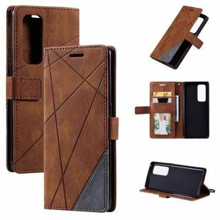 For OPPO Reno5 Pro+ 5G Skin Feel Splicing Horizontal Flip Leather Case with Holder & Card Slots & Wallet & Photo Frame(Brown)