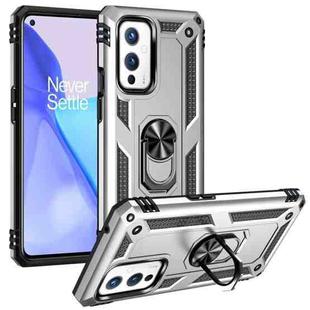 For OnePlus 9 Shockproof TPU + PC Protective Case with 360 Degree Rotating Holder(Silver)