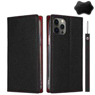For iPhone 12 / 12 Pro Litchi Genuine Leather Phone Case(Black)