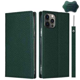 For iPhone 12 / 12 Pro Litchi Genuine Leather Phone Case(Green)