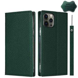 For iPhone 12 Pro Max Litchi Genuine Leather Phone Case(Green)