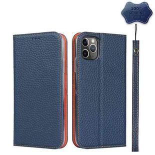 For iPhone 11 Pro Max Litchi Genuine Leather Phone Case (Dark Blue)