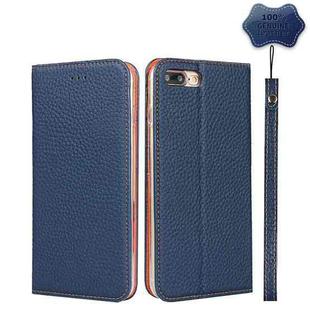 Litchi Genuine Leather Phone Case For iPhone 7 Plus / 8 Plus(Dark Blue)