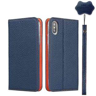 For iPhone XS Max Litchi Genuine Leather Phone Case(Dark Blue)