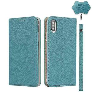 For iPhone XS Max Litchi Genuine Leather Phone Case(Sky Blue)