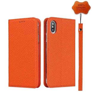 For iPhone XS Max Litchi Genuine Leather Phone Case(Orange)