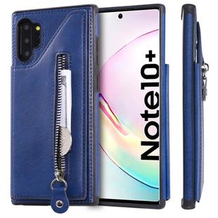 For Galaxy Note 10 Plus Solid Color Double Buckle Zipper Shockproof Protective Case(Blue)