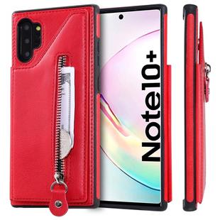 For Galaxy Note 10 Plus Solid Color Double Buckle Zipper Shockproof Protective Case(Red)