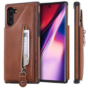 For Galaxy Note 10 Solid Color Double Buckle Zipper Shockproof Protective Case(Brown)