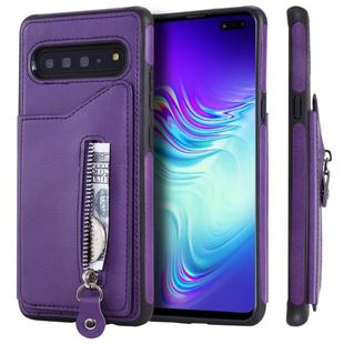 For Galaxy S10 5G Solid Color Double Buckle Zipper Shockproof Protective Case(Purple)