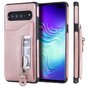 For Galaxy S10 5G Solid Color Double Buckle Zipper Shockproof Protective Case(Rose Gold)