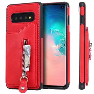 For Galaxy S10 Solid Color Double Buckle Zipper Shockproof Protective Case(Red)