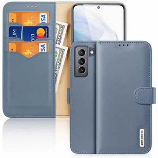 For Samsung Galaxy S21 FE DUX DUCIS Hivo Series Cowhide + PU + TPU Leather Horizontal Flip Case with Holder & Card Slots(Light Blue)