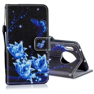 For Huawei Mate 30 Pro Colored Drawing Pattern Horizontal Flip PU Leather Case with Holder & Card Slots & Wallet & Lanyard(Blue Butterfly)