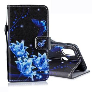 For Galaxy M30s Colored Drawing Pattern Horizontal Flip PU Leather Case with Holder & Card Slots & Wallet & Lanyard(Blue Butterfly)