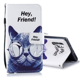 For Galaxy Note 10 Pro Colored Drawing Pattern Horizontal Flip PU Leather Case with Holder & Card Slots & Wallet & Lanyard(Cool Cat)