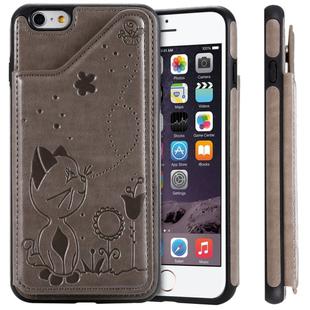 For iPhone 6 Plus Cat Bee Embossing Pattern Shockproof Protective Case with Card Slots & Photo Frame(Grey)