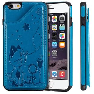 For iPhone 6 Plus Cat Bee Embossing Pattern Shockproof Protective Case with Card Slots & Photo Frame(Blue)