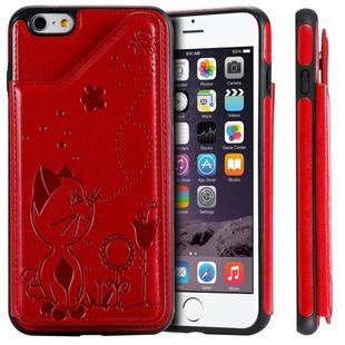 For iPhone 6 Plus Cat Bee Embossing Pattern Shockproof Protective Case with Card Slots & Photo Frame(Red)