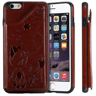 For iPhone 6 Plus Cat Bee Embossing Pattern Shockproof Protective Case with Card Slots & Photo Frame(Brown)